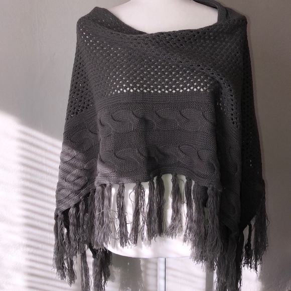 Sweaters - Grey Knit Poncho